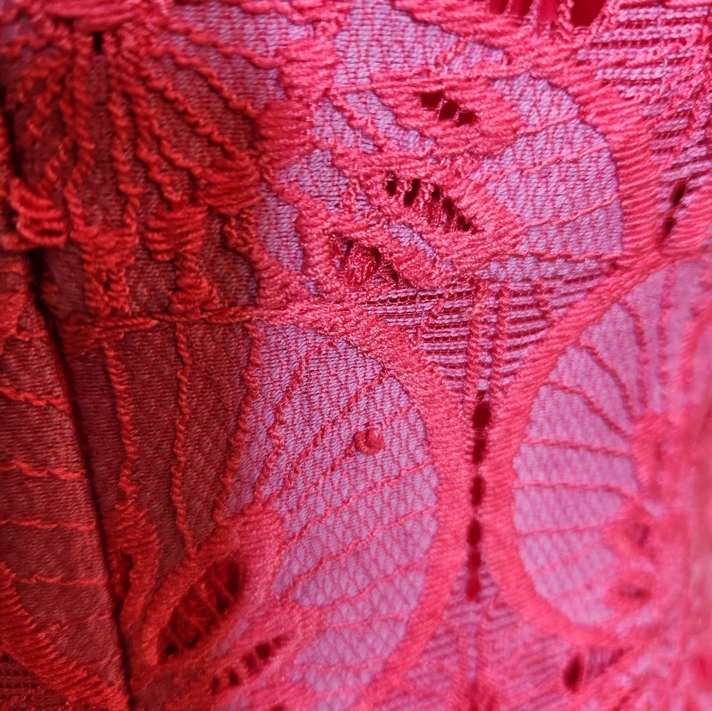 Trina Turk Coral Pink Floral Lace V-Neck Mini Dress - Picture 9 of 9